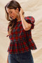 SO ME Christmas Holiday Plaid Ribbon Short Sleeves Top