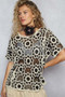 POL Openwork Short Sleeve Crochet Knit Top with Weave Knit Patterns