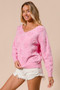 BiBi Valentines Heart Pompom V Neck Knit Top