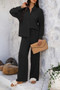 Two Pieces Solid Button Down Blouse Pant Sets