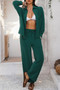 Two Pieces Solid Button Down Blouse Pant Sets