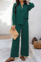 Two Pieces Solid Button Down Blouse Pant Sets