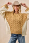 BiBi Cable Knit With Hacci Combo Sweater With Uneven Hem Detail
