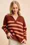 BiBi Striped Sweater Top with Collar Stitched Details