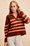 BiBi Striped Sweater Top with Collar Stitched Details
