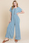 BOMBOM Rib Knit Jumpsuit with Button Detail