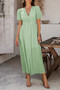 Solid V Neck Puff Sleeves Solid Knot Detail Dress​​