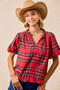 BiBi Christmas Plaid Short Sleeves Ruffled Blouse