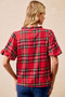 BiBi Christmas Plaid Short Sleeves Ruffled Blouse