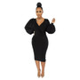 Women Solid Puff Sleeve Dress