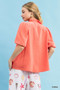 Umgee Linen Scallop Trim V-Neck Blouse
