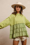 BiBi French Terry and Woven Mixed Tiered Top