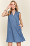 ADORA Notched Sleeveless Denim Dress with Pockets