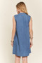 ADORA Notched Sleeveless Denim Dress with Pockets