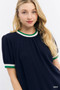 Umgee Puff Sleeve Knit Top with Contrast Rib Trim