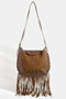 Fame Rivet Trim Suede Fringe Shoulder Bag