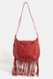Fame Rivet Trim Suede Fringe Shoulder Bag