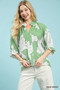 Umgee Peony Illustration Print Flounce Sleeve Blouse