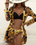 Sexy Three-Piece Swimsuit Multicolor Printed Cover Up Sun Protection Swimsuit