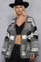 POL Open Front Geometric Print Cardigan with Fringe Detail