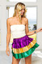BiBi Mardi Gras Color Block Metallic Tiered Skirt