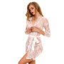 Plus Size Sexy Robe Lingerie Sexy Lace-Up Long Sleeve Nightgown Lace Patchwork Nightdress