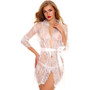 Plus Size Sexy Robe Lingerie Sexy Lace-Up Long Sleeve Nightgown Lace Patchwork Nightdress