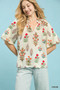 Umgee Floral Print Puff Sleeve Scallop Hem Blouse