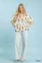 Umgee Floral Print Puff Sleeve Scallop Hem Blouse