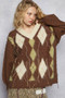 POL V-Neck Argyle Pattern Mohair Sweater with Contrast Exposed Stitch Detail