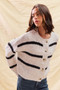 SO ME Stripe Soft Touch Button Cozy Sweater Cardigan
