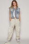 POL Assymetrical Front Closure Raw Hem Denim Vest