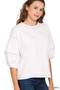 Zenana Balloon Sleeve Top with Contrast Stitching