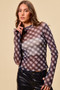 SO ME Plaid Mesh Knit Long Sleeve Top with Thumb Opening