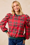 BiBi Christmas Plaid Exaggerated Shoulder Sleeves Top