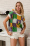 BiBi Sequin Embroidery Mardi Gras Checker Sweater Top