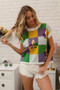 BiBi Sequin Embroidery Mardi Gras Checker Sweater Top