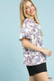 Umgee Lush Blossom Print Puff Sleeve Top with Ruffle Trim Detail