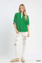 Umgee Textured Knit Top with Striped Contrast Trim