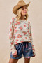 BiBi Floral Print Washed Waffle Thermal Top With Thumb