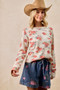 BiBi Floral Print Washed Waffle Thermal Top With Thumb