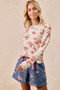 BiBi Floral Print Washed Waffle Thermal Top With Thumb