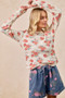 BiBi Floral Print Washed Waffle Thermal Top With Thumb