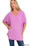 Zenana Raised Rib V-Neck Batwing Top