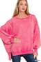 Zenana Acid Washed Batwing Sleeve Fleece Sweatshirt