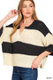 Zenana Split Neck Stripe Sweater