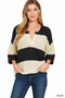 Zenana Split Neck Stripe Sweater