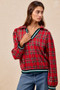 BiBi Christmas Plaid Collared Top with Ruffled Detail