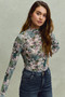 SO ME Floral Print Mesh Knit Long Sleeves Top