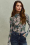 SO ME Floral Print Mesh Knit Long Sleeves Top